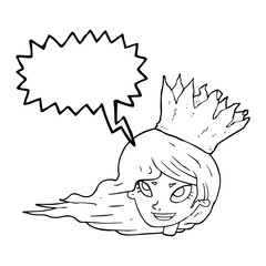 speech bubble cartoon woman with blowing hair
