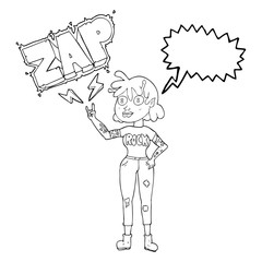 speech bubble cartoon alien rock fan girl