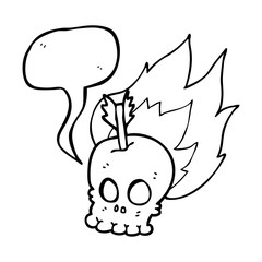 speech bubble cartoon skull with arrow