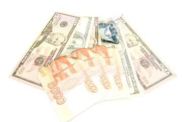Obraz na płótnie Canvas charred rubles and dollars