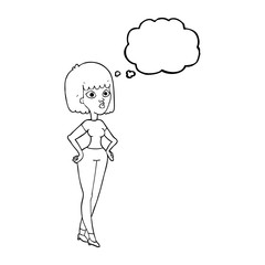 thought bubble cartoon woman with hands on hips