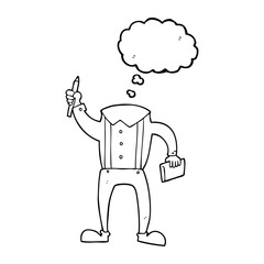 thought bubble cartoon headless body with notepad and pen (add o
