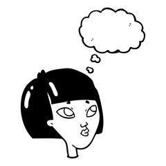 thought bubble cartoon female face