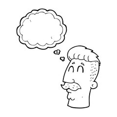 thought bubble cartoon man with hipster hair cut