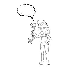thought bubble cartoon electrician woman