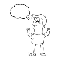 thought bubble cartoon surprised man flexing biceps