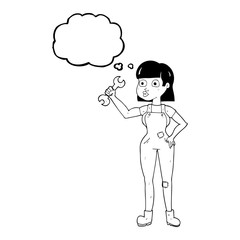 thought bubble cartoon mechanic woman