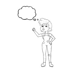 thought bubble cartoon confident farmer woman