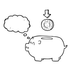 thought bubble cartoon piggy bank