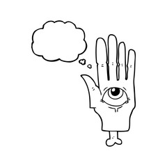 thought bubble cartoon spooky eye hand
