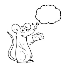 thought bubble cartoon mouse with cheese