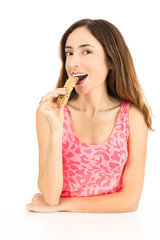 Woman eating energy bar