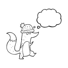 thought bubble cartoon little wolf wearing hat