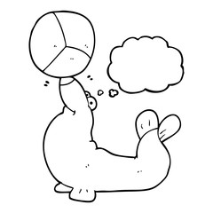 thought bubble cartoon seal balancing ball