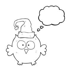 thought bubble cartoon owl wearing christmas hat