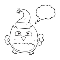 thought bubble cartoon owl wearing christmas hat