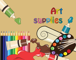 Art supplies for school or college. Vector