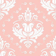 Oriental vector classic ornament. Seamless abstract pink and white background