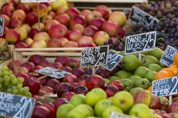 Green and red apples in local market in Copenhagen,Denmark.