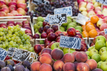 Green and red apples in local market in Copenhagen,Denmark.