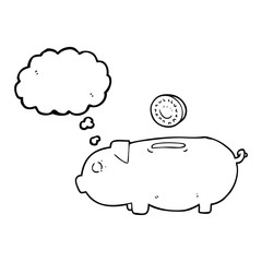 thought bubble cartoon piggy bank