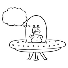 thought bubble cartoon alien in flying saucer