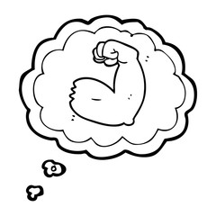 thought bubble cartoon strong arm flexing bicep