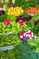 Vegetables and herbs for sale at a market