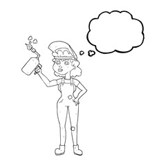 thought bubble cartoon woman welding