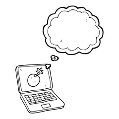 thought bubble cartoon laptop computer with error screen