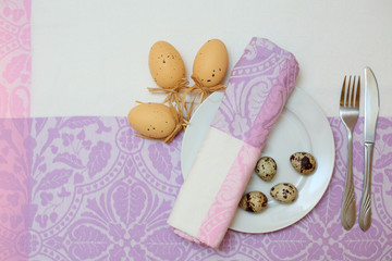 Easter table setting eggs violet
