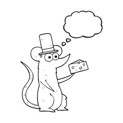 thought bubble cartoon mouse with cheese