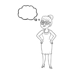 thought bubble cartoon woman wearing glasses