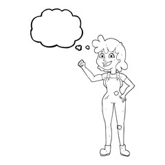 thought bubble cartoon determined woman clenching fist