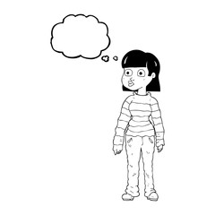 thought bubble cartoon woman in casual clothes