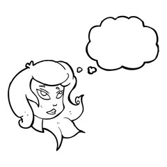 thought bubble cartoon female face