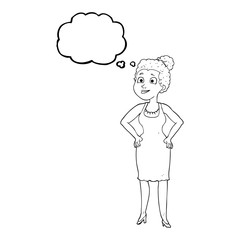thought bubble cartoon woman wearing dress