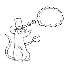 thought bubble cartoon mouse with cup and top hat