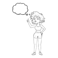 thought bubble cartoon tired gym woman