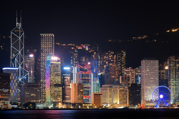 Fototapeta na wymiar Night view of Hong Kong Island skyline. Skyscrapers in downtown