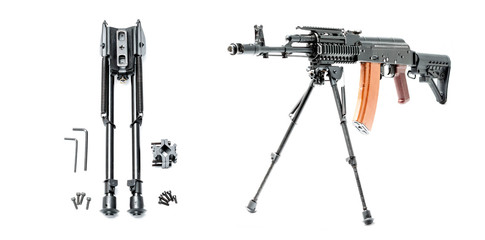 Weapon bipod. AK-47 machine gun on bipod.