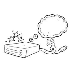 thought bubble cartoon computer hard drive