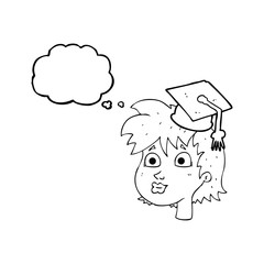 thought bubble cartoon graduate woman