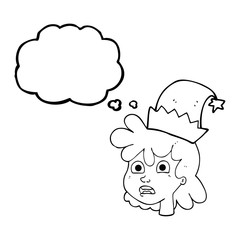 thought bubble cartoon woman wearing christmas hat