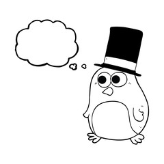 thought bubble cartoon bird wearing top hat