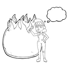 thought bubble cartoon woman with spanner