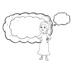 Obraz premium thought bubble cartoon victorian woman in dress