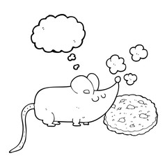 cute thought bubble cartoon mouse and cookie