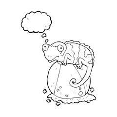 thought bubble cartoon chameleon on ball