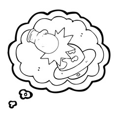 thought bubble cartoon planet taking a punch